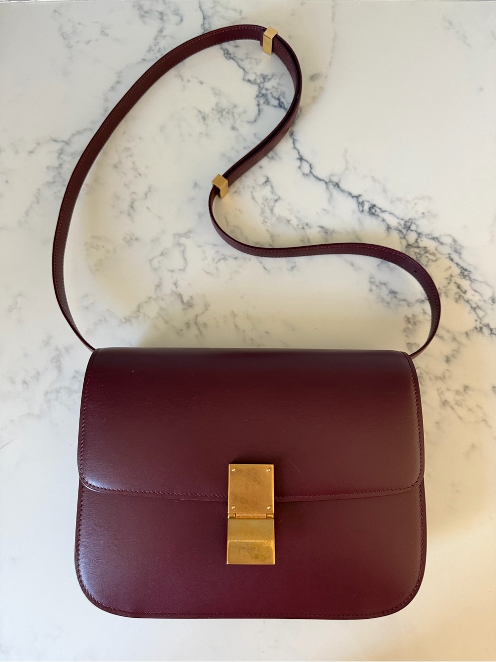 Celine Burgundy Leather Crossbody with Gold Hardware